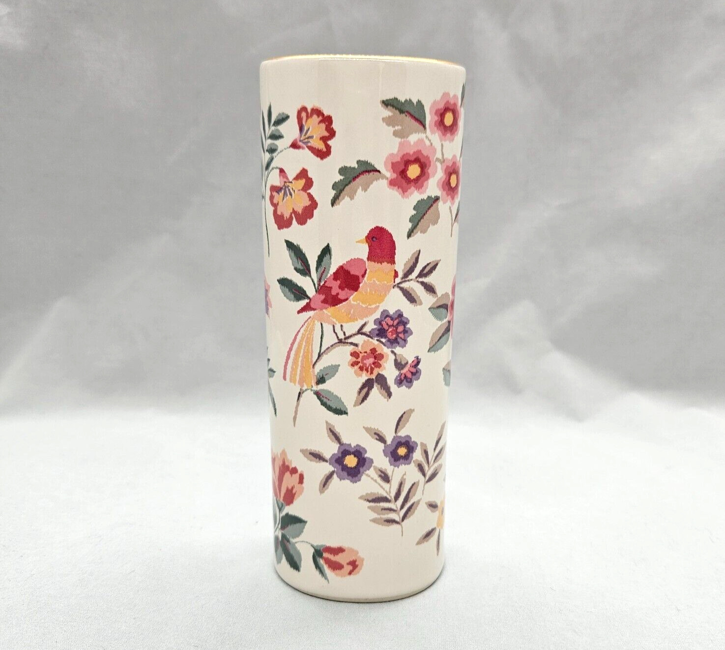 Vintage Otagiri Japan Oval Slim Vase Royal Garden Floral Bird Kimiko Ikeda