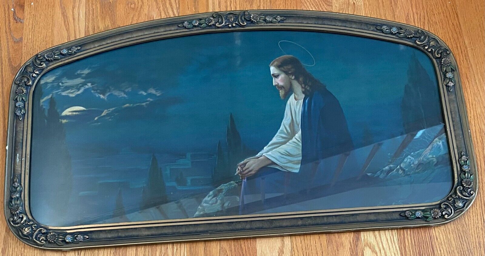 Vintage Jesus Christ Mt Mount Olives Jerusalem Print Vilas Mages Frame 31x17