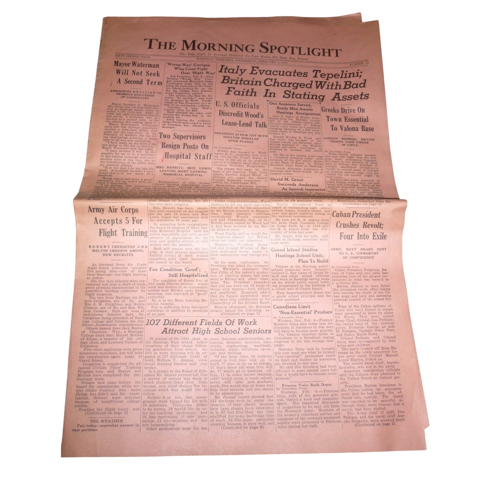 Vintage 1941 The Morning Spotlight Hastings Nebraska Newspaper WWII Chevrolet Ad