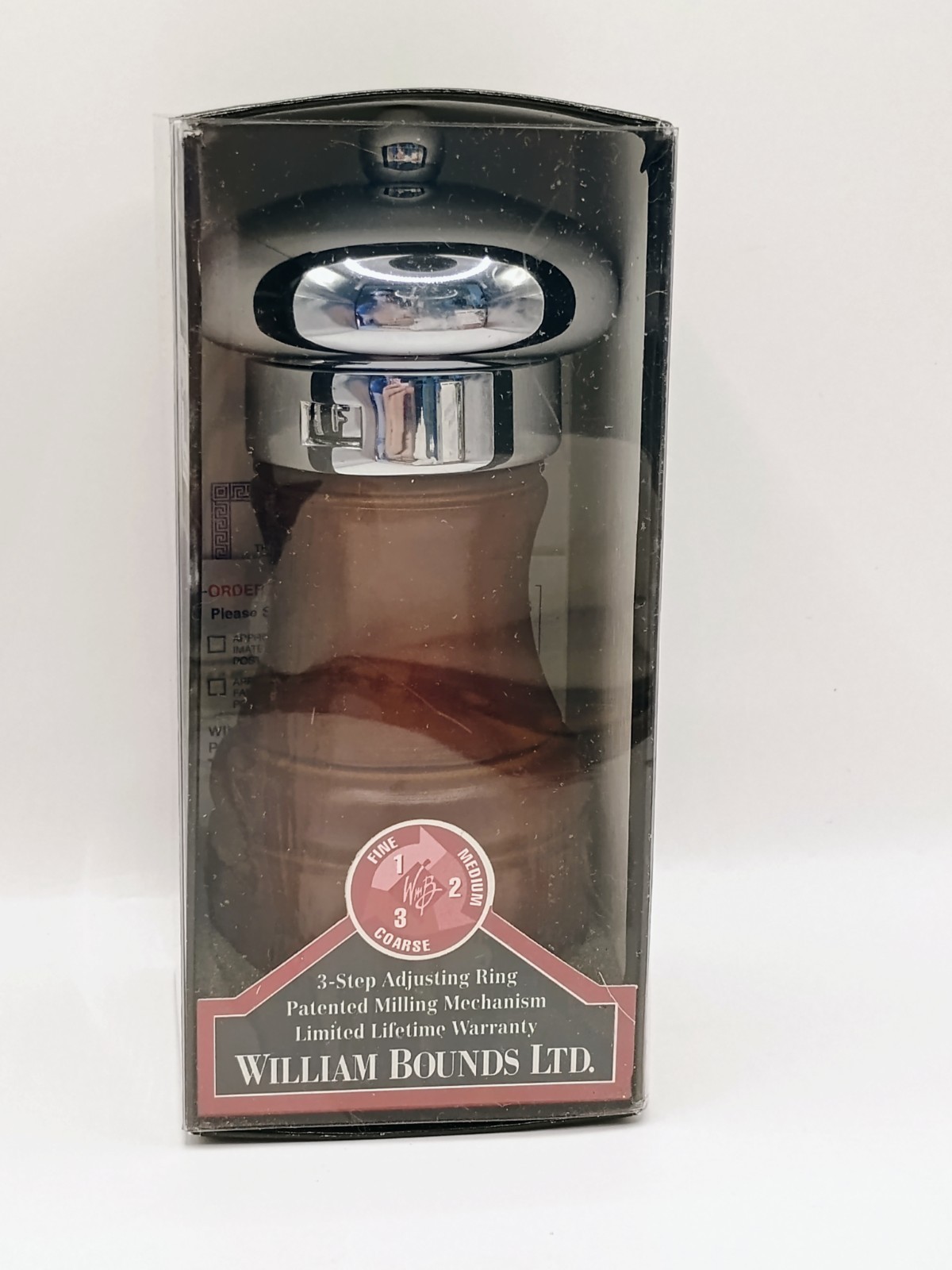 NOS William Bounds Walnut & Chrome Pepper Mill Grinder 5
