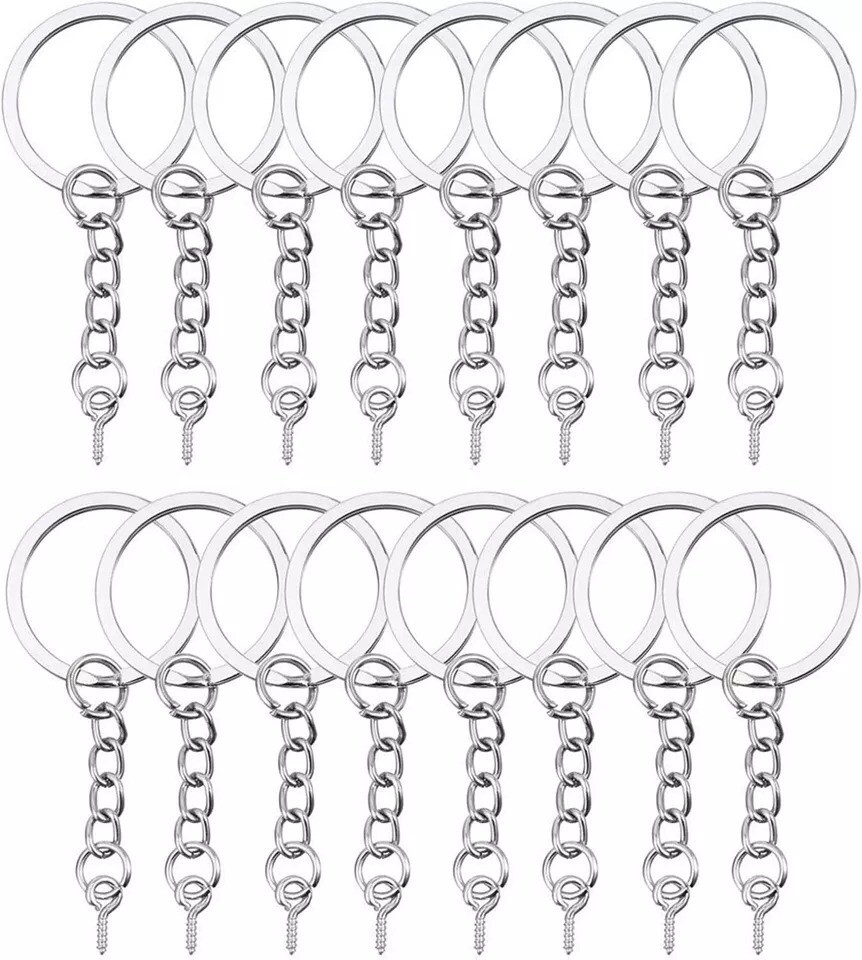 100Pcs Keychain Rings with Chain Open Jump Rings and Screw Eye Pins Silver New 100Pcs Keychain Rings with Chain Open Jump Rings and Screw Eye Pins Silver New