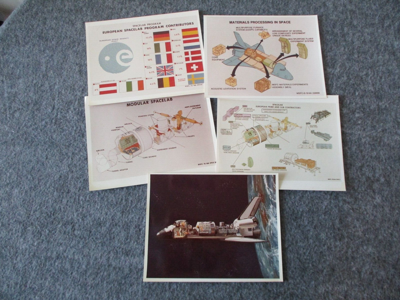 NASA MSFC SPACE SHUTTLE SPACELAB ESA PROGRAM 1ST GEN CONCEPT PHOTOS (5) -1975-78 NASA MSFC SPACE SHUTTLE SPACELAB ESA PROGRAM 1ST GEN CONCEPT PHOTOS (5) -1975-78