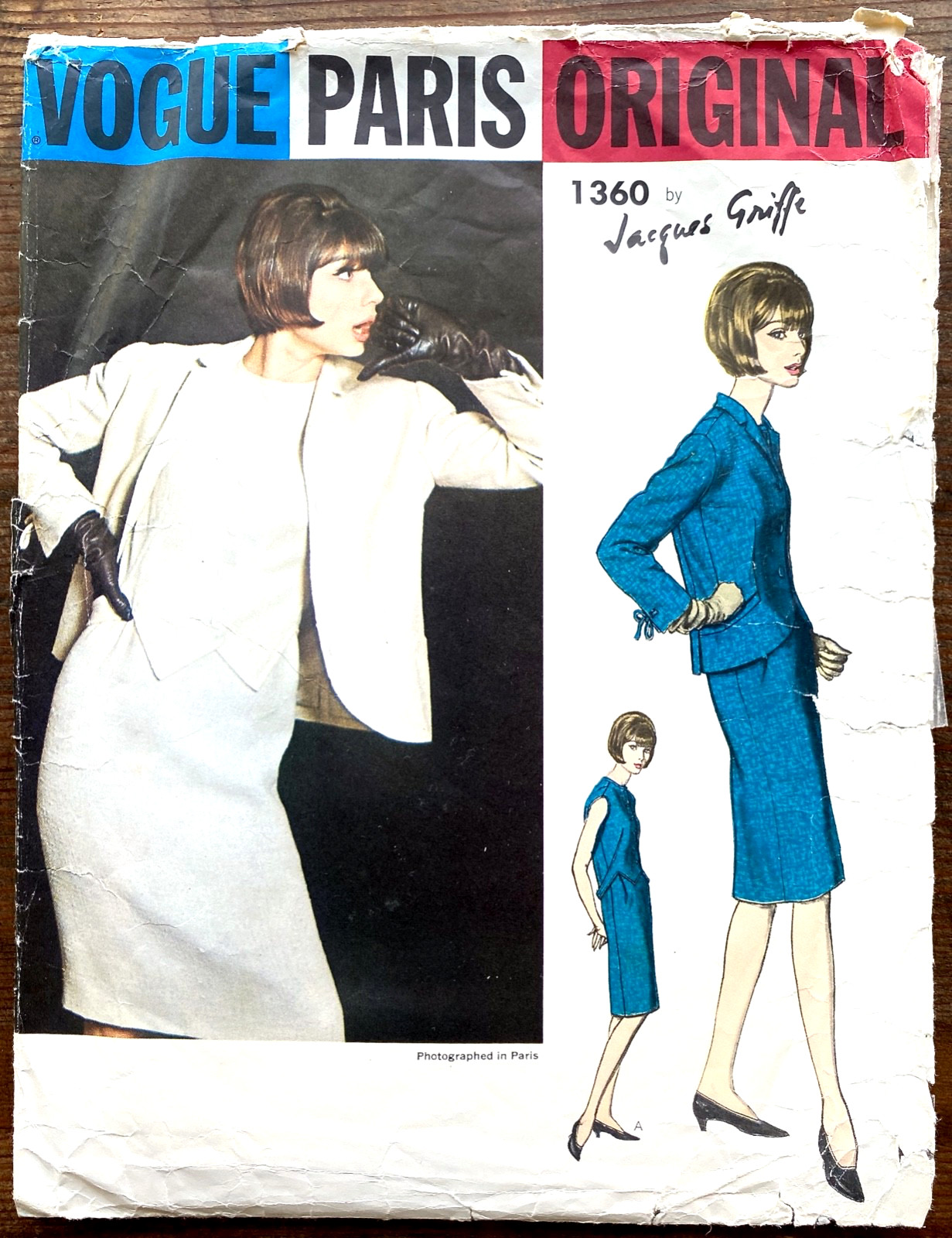 1964 VOGUE PARIS ORIGINAL JACQUES GRIFFE #1360  CUT/COMPLETE  SZ.12