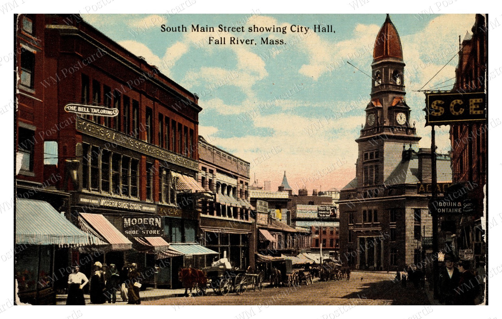 Fall River Massachusetts 1910s South Main City Hall Standard Postcard