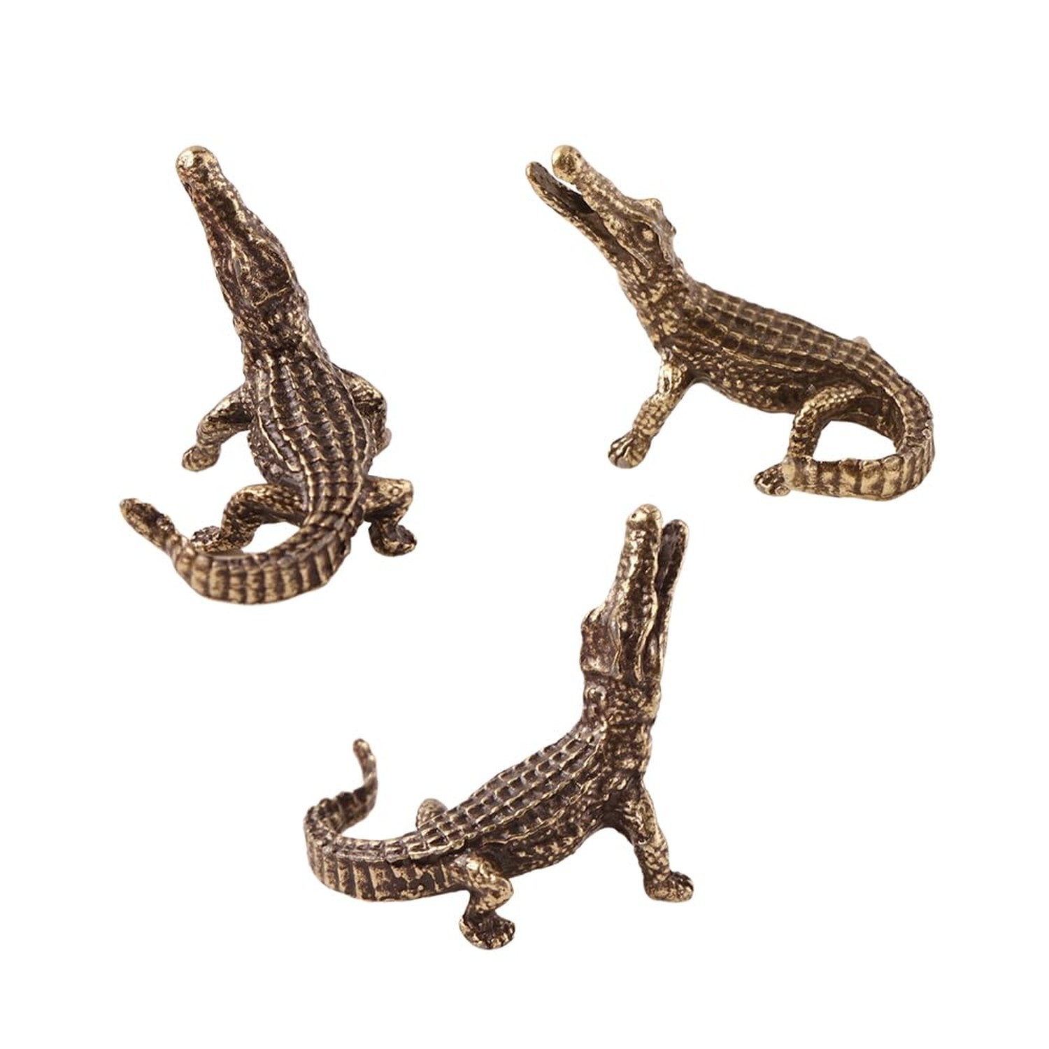 Ximimark 3pc Exquisite Crocodile Figurine - Brass Statue Art Craft with Intri...
