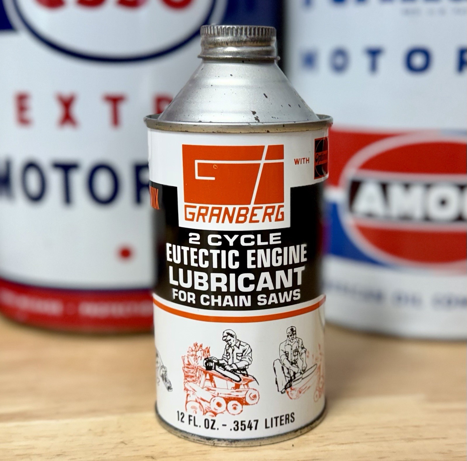Rare Vintage NOS Granberg 2 Cycle Chain Saw Lubricant Oil Can 12oz Cone Top FULL