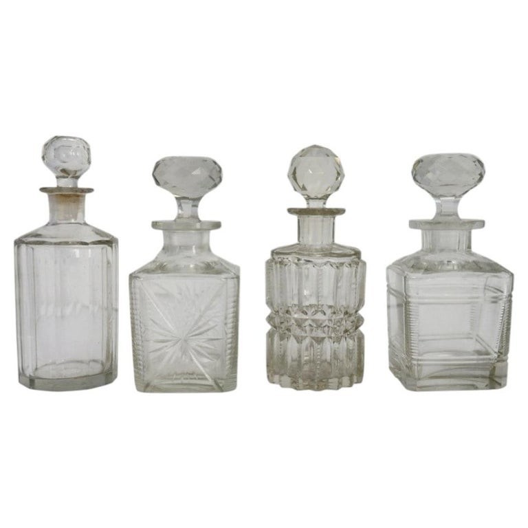 Four Vintage Dimiutive Cut & Pressed Glass Spirit Decanters c1940