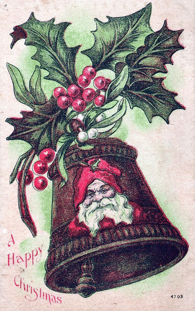 CHRISTMAS - Santa In Bell A Happy Christmas Postcard