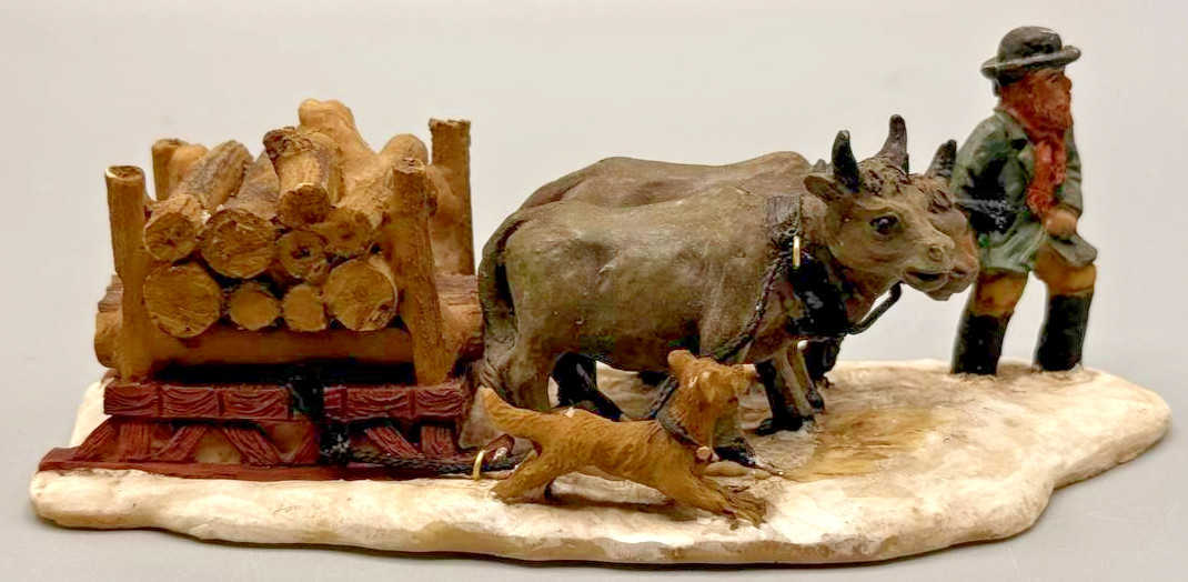 Currier & Ives The Snow Storm Oxen with Firewood — Hand-Crafted Polyresin