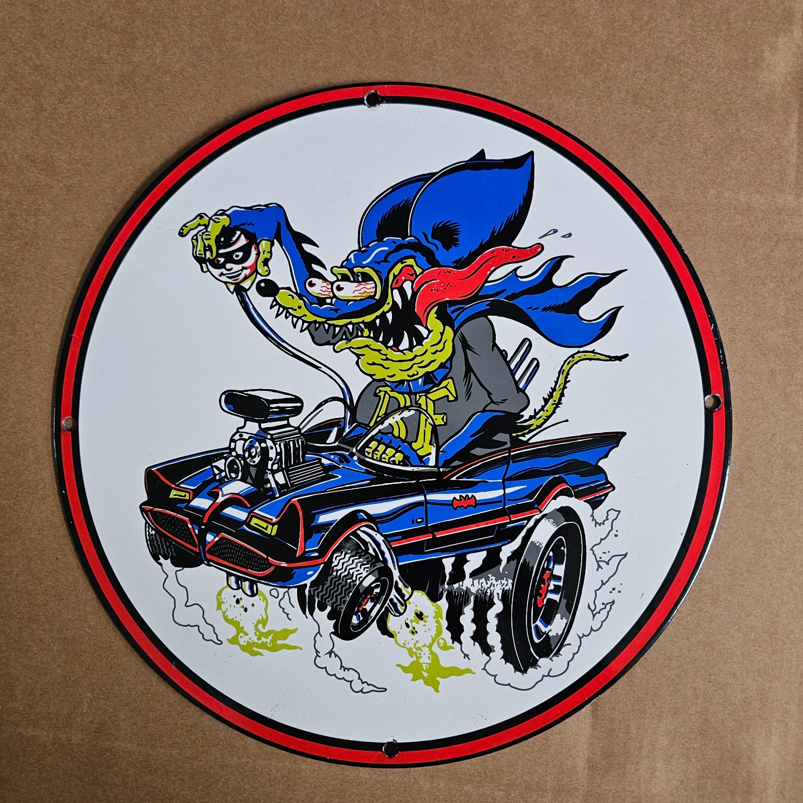 VINTAGE RAT FINK RED LOGO OLD US GASOLINE OIL GAS PUMP ENAMEL PORCELAIN SIGN