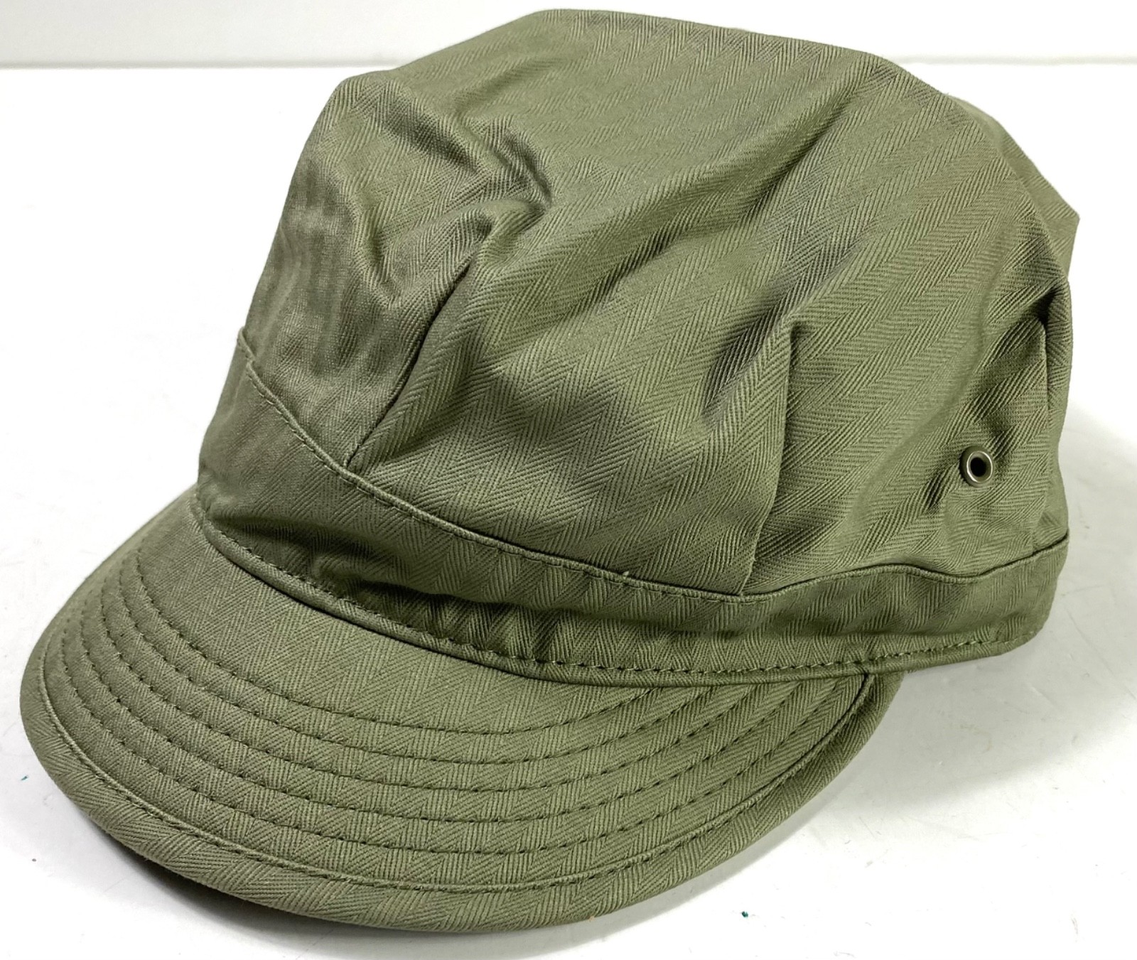 WWII US DARK LIGHT HBT COMBAT FIELD CAP, SHORT BILL-MEDIUM