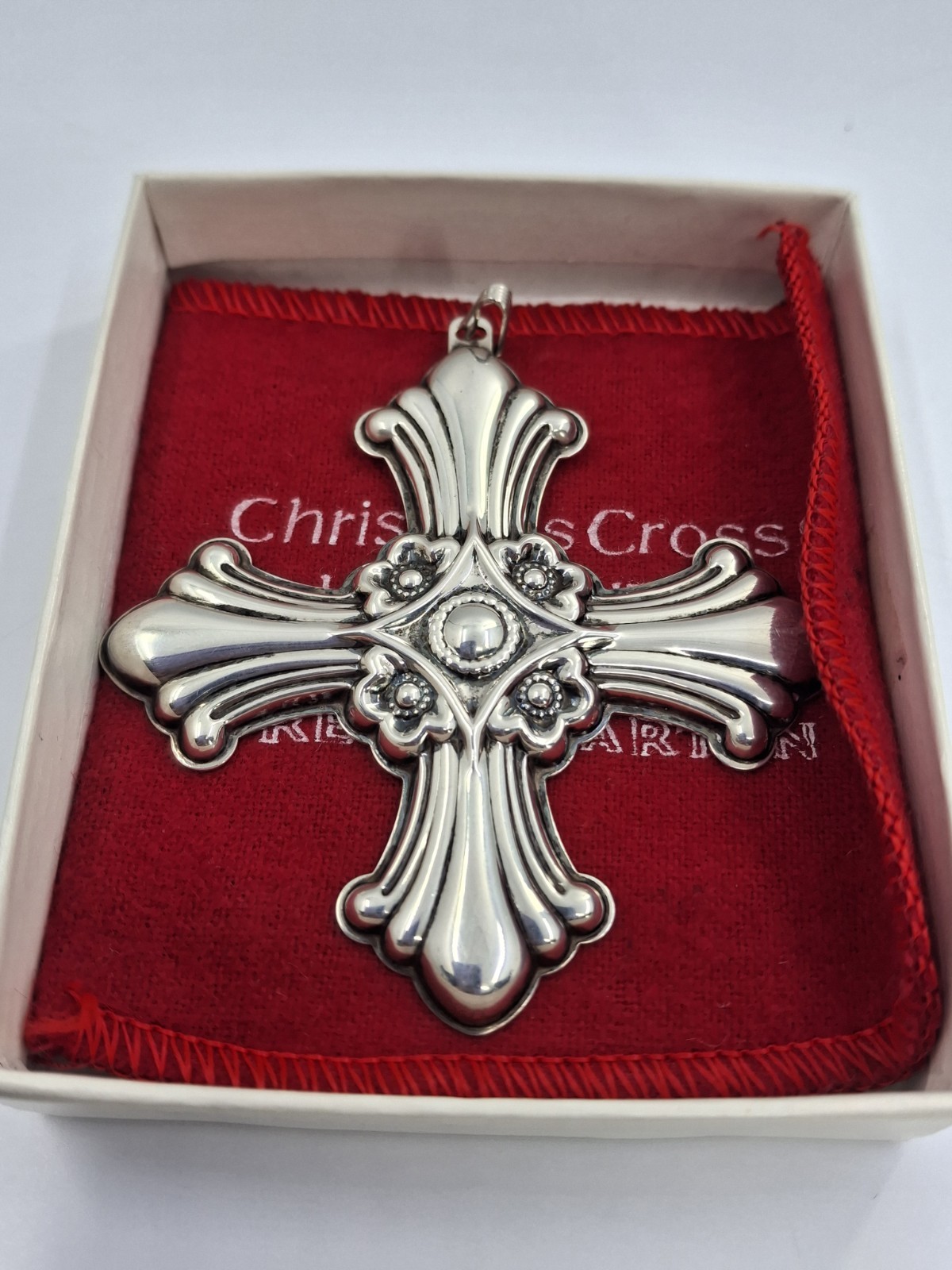 925 1985 Reed And Barton Sterling Silver Cross Ornament Orig Box 12g