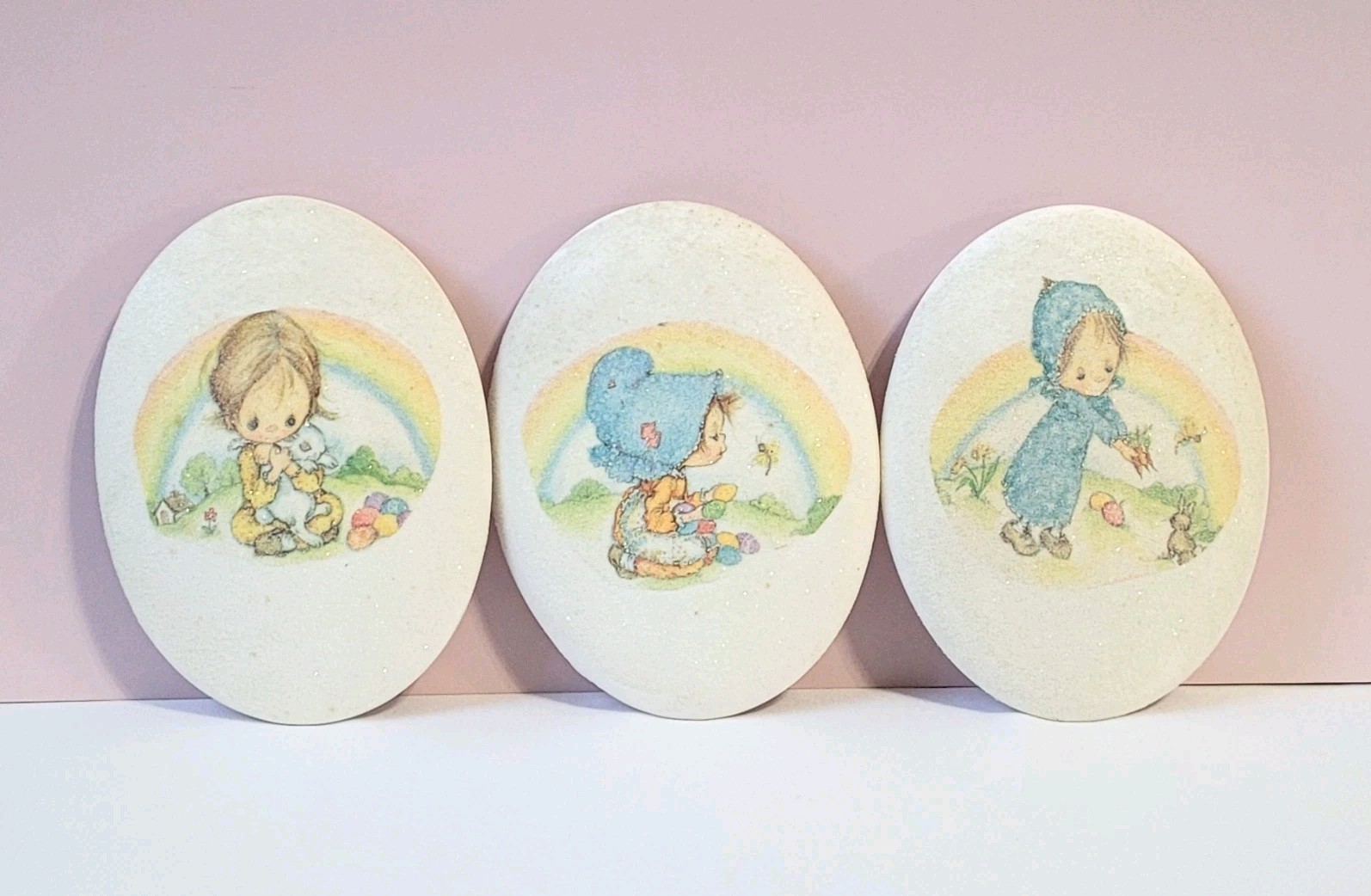 Vintage 1970s Betsey Clark Plaster Wall Plaques - Set of 3 - Whimsical Rainbow 
