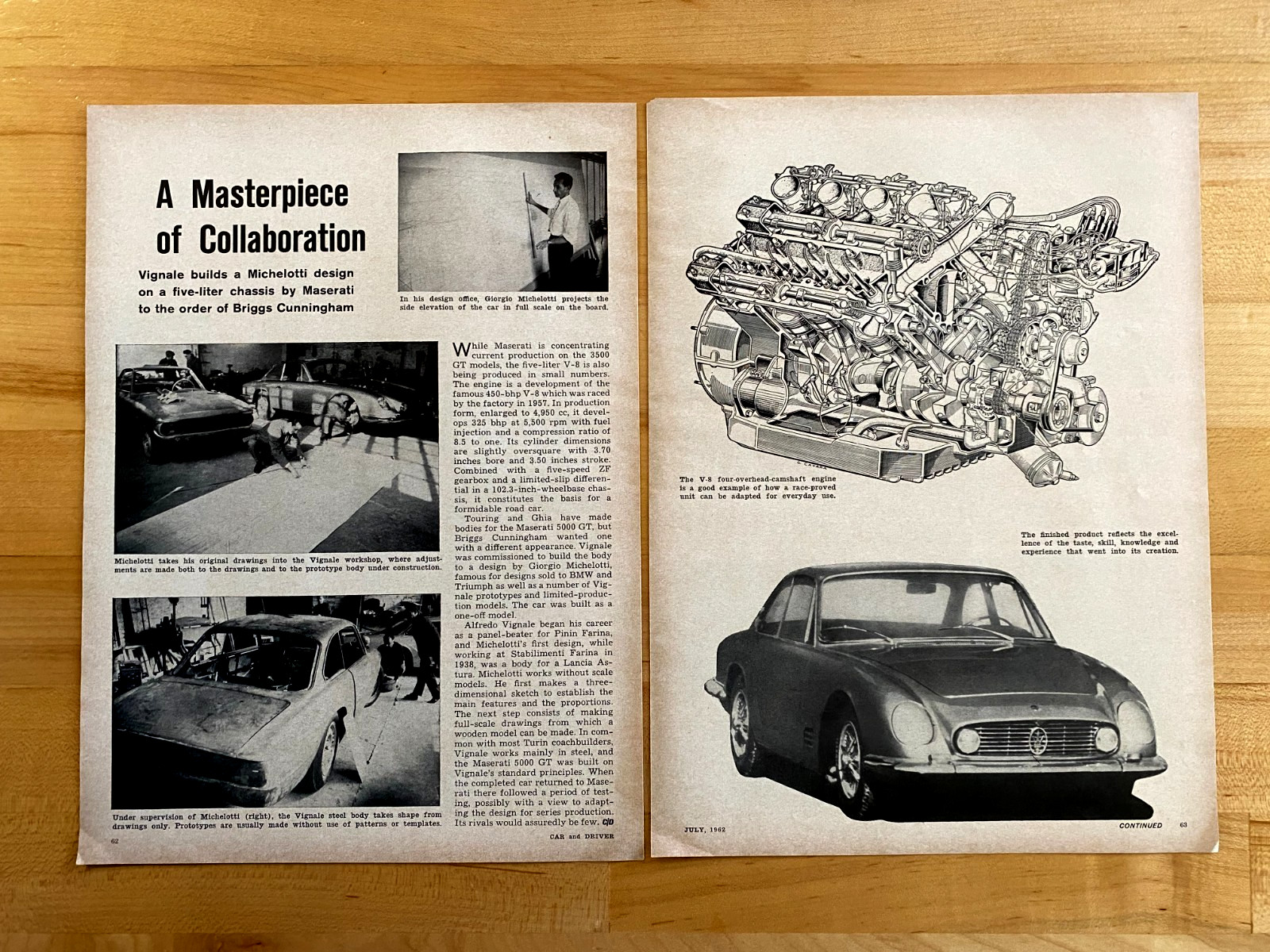 1962 Print Ad Maseratti Michelotti Five Liter Engine