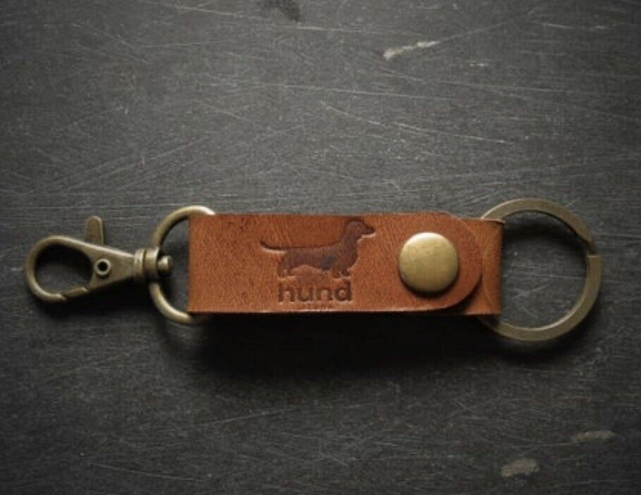 Dachshund Keychain With Clip Light Brown Leather Handmade