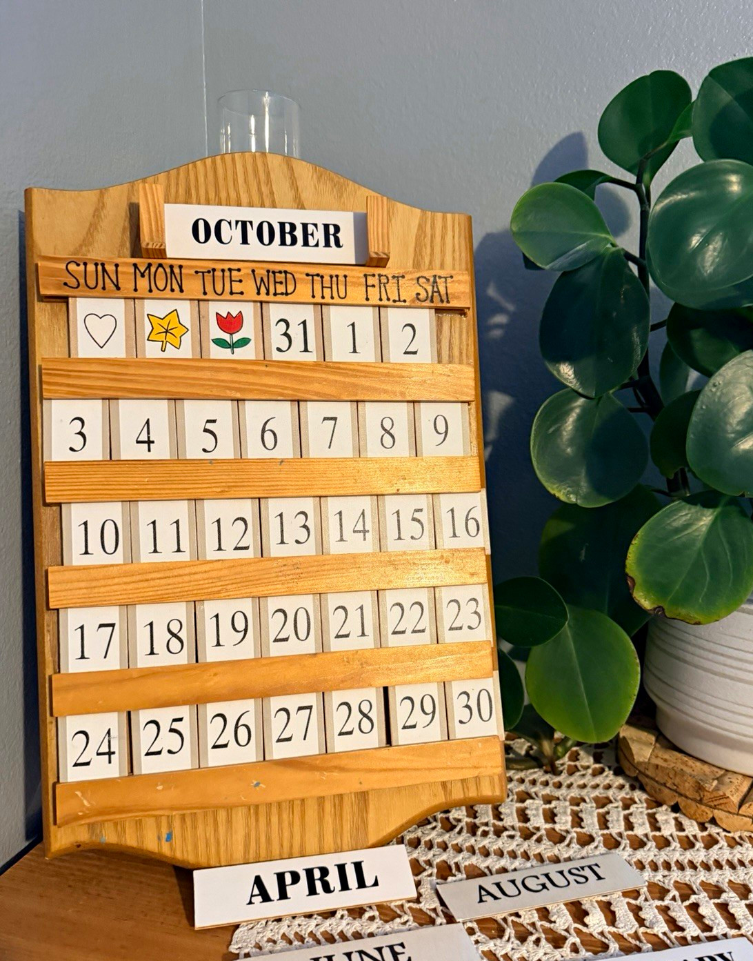 Vintage Wooden Perpetual Calendar Wall Hanging Cottage Farmhouse Retro Decor