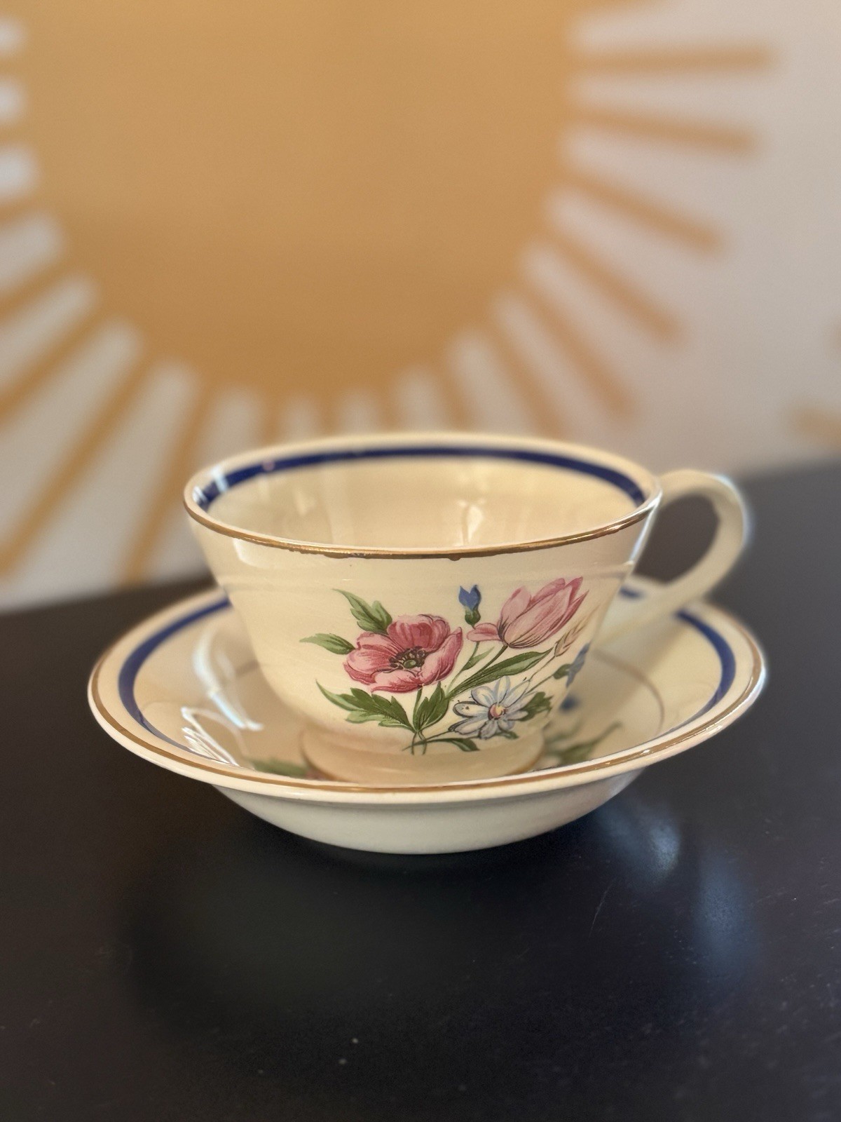 Edwin Knowles China Tea Cup & Saucer Floral Pattern w/ 22k gold trim  June 1948