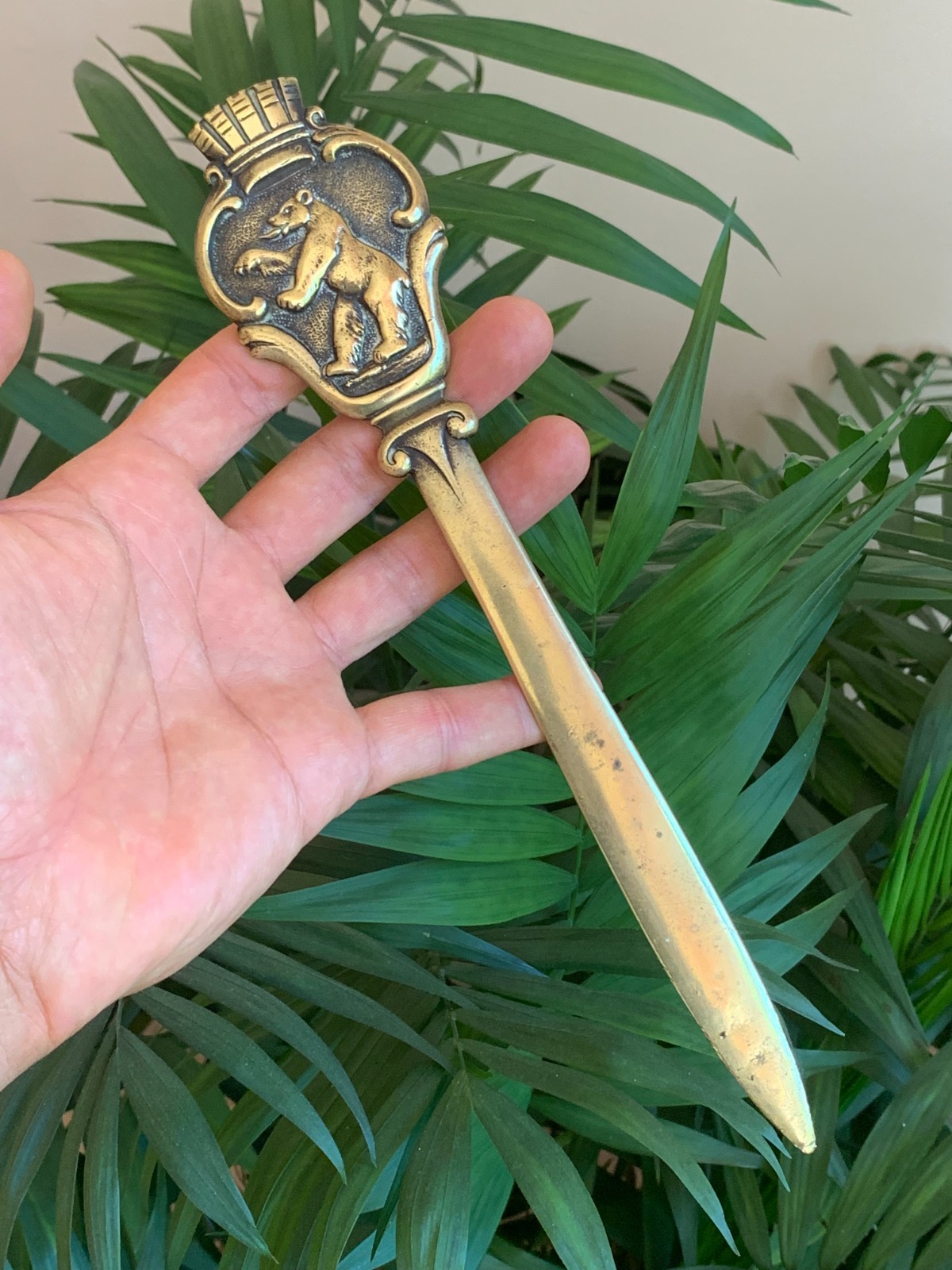 Victoria Antique Large Austrian Bronze Animal Bear Letter Opener Desktop Tool