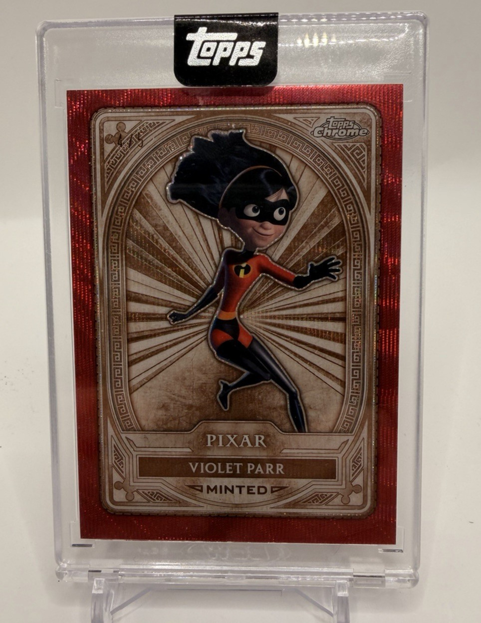 2025 Topps Disney Mint Violet Parr Chrome Red Refractor 4/5 encased