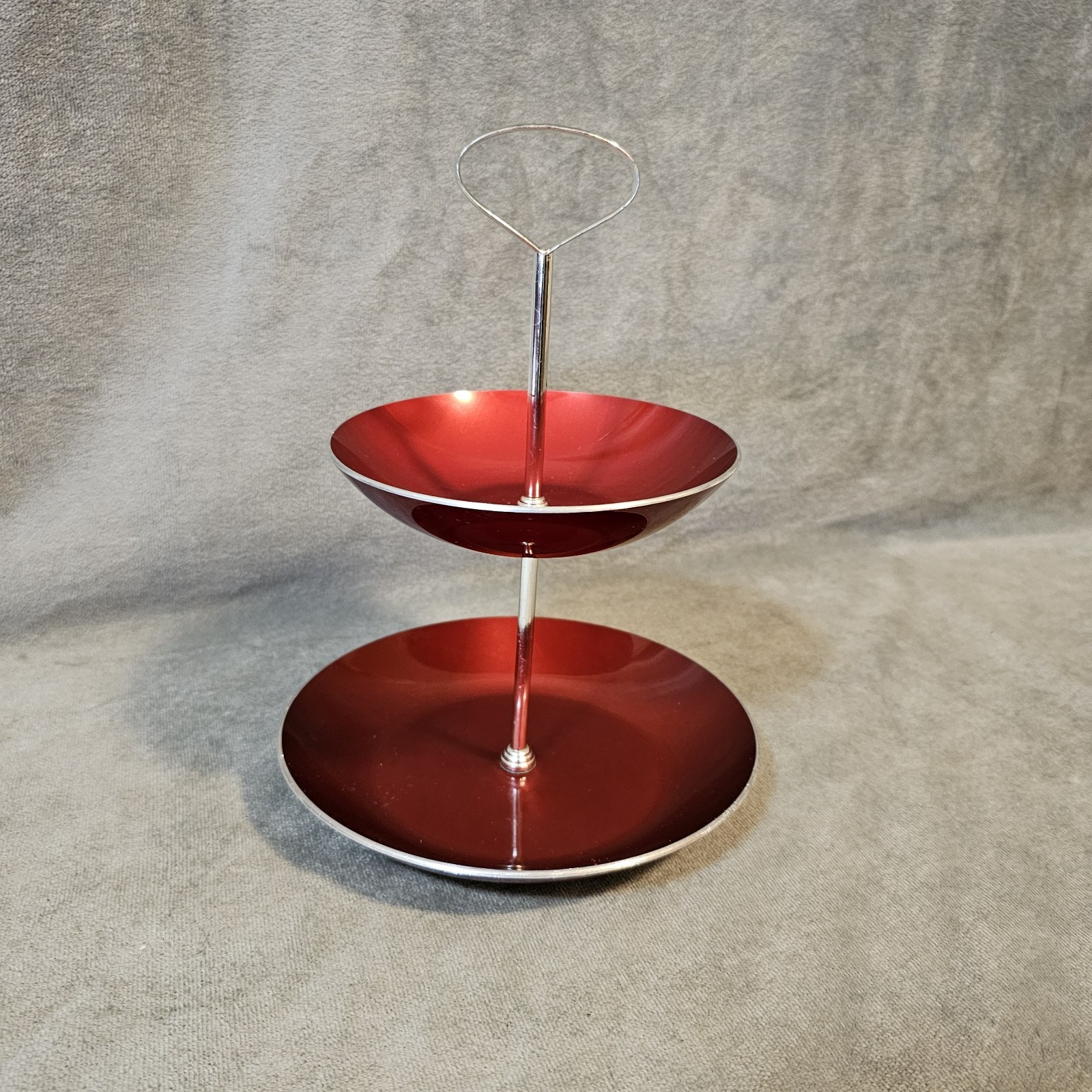 Vintage 1950s Emalox Norway 2 Tier Tidbit Serving Tray MCM Atomic Space Age Red Vintage 1950s Emalox Norway 2 Tier Tidbit Serving Tray MCM Atomic Space Age Red