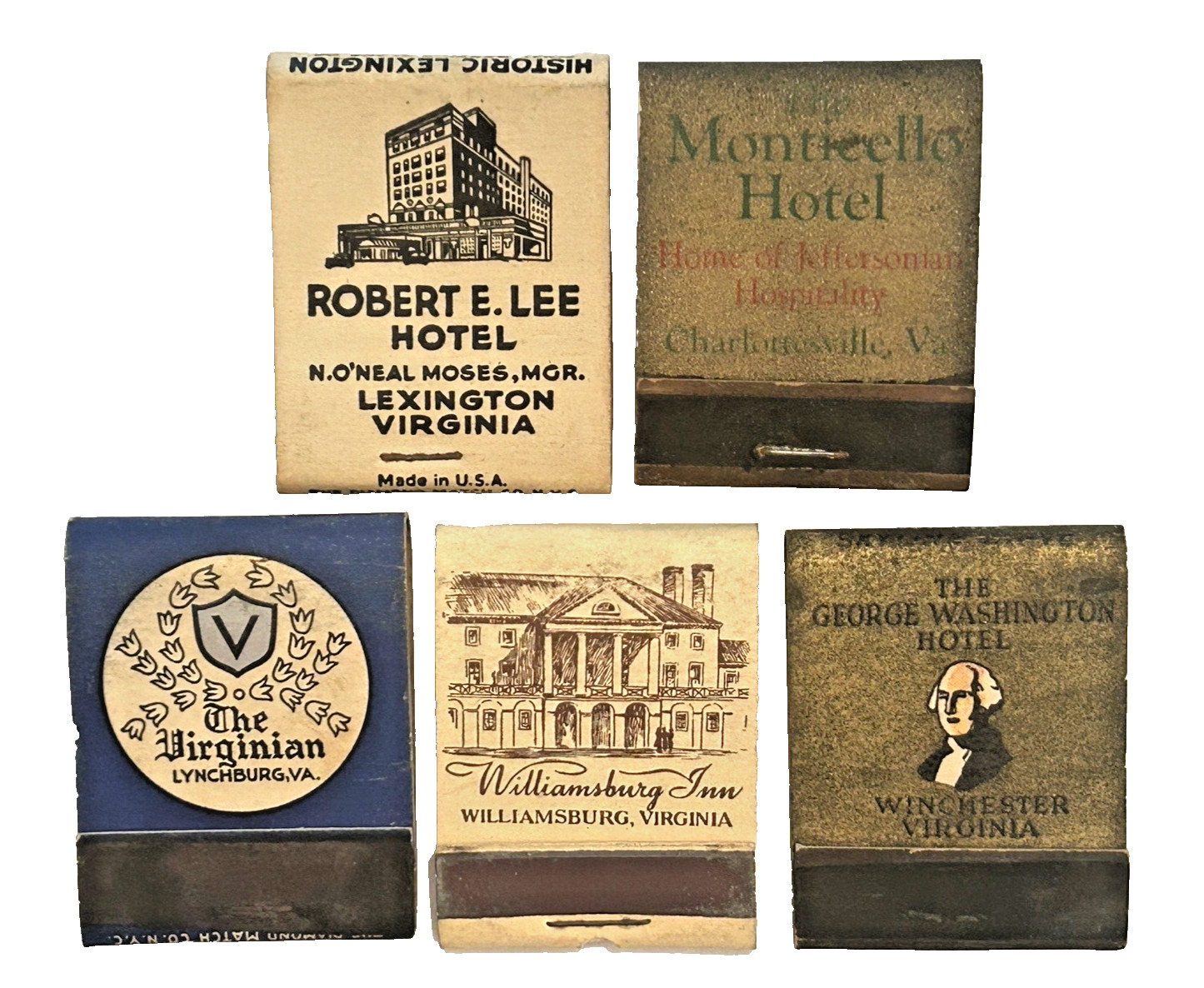 Vintage Virginia Hotel Matchbook Lot –Williamsburg Inn, Robert E Lee, Monticello Vintage Virginia Hotel Matchbook Lot –Williamsburg Inn, Robert E Lee, Monticello