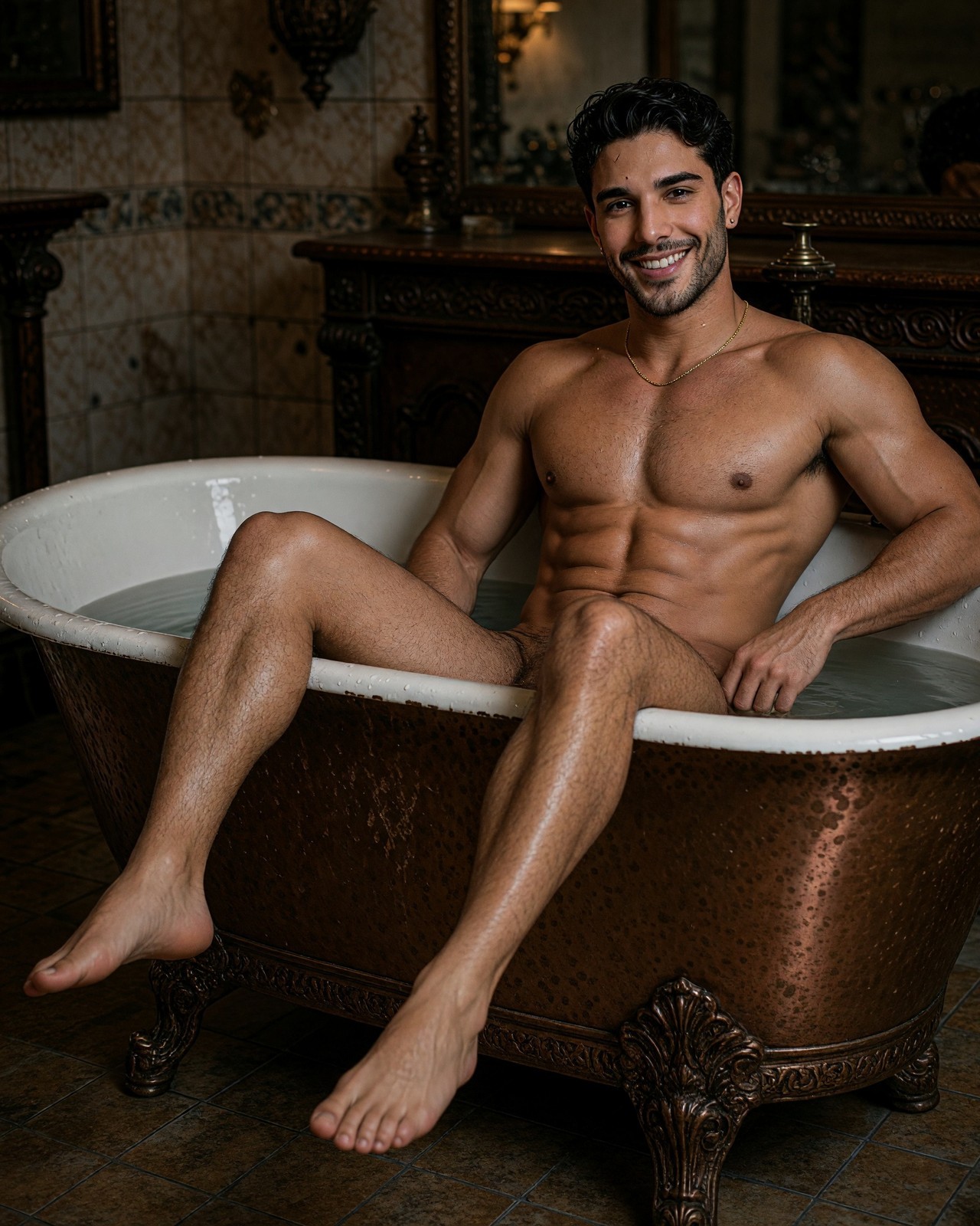 Gay Interest Male Latino Beefcake Physique Shirtless Hunk Reclining M007863