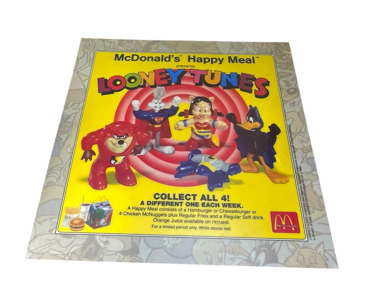 Vintage 1993 McDonalds Display Sign Looney Tunes DC Toy Happy Meal Translite Art