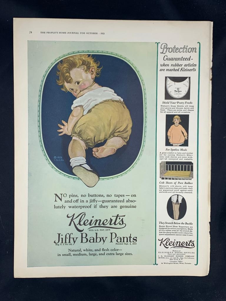 Magazine Ad* - 1923 - Kleinert\'s Jiffy Baby Pants - New York