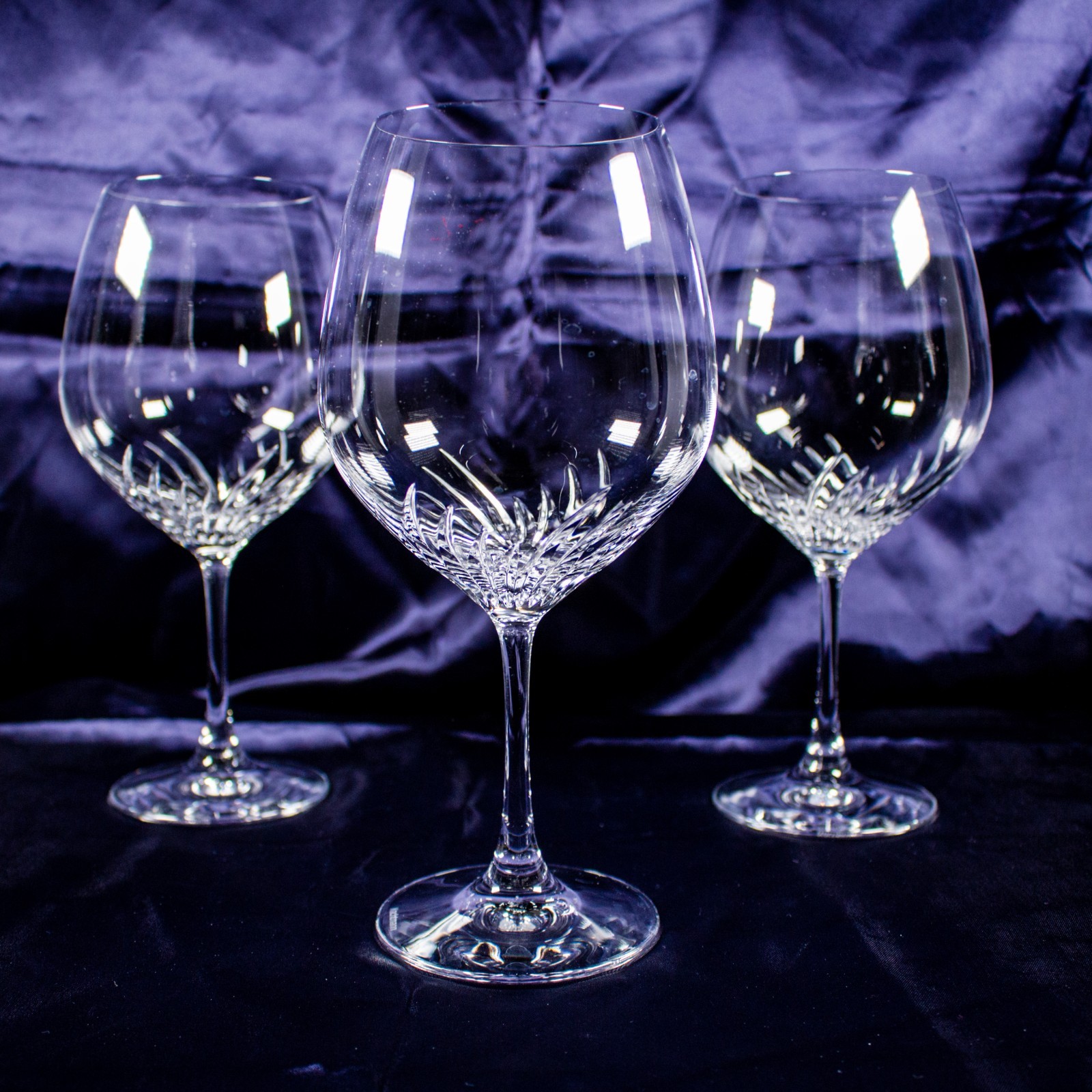 NACHTMANN Vintage Vivendi Cut Clear Set o 3 Large Bordeaux Wine Glasses