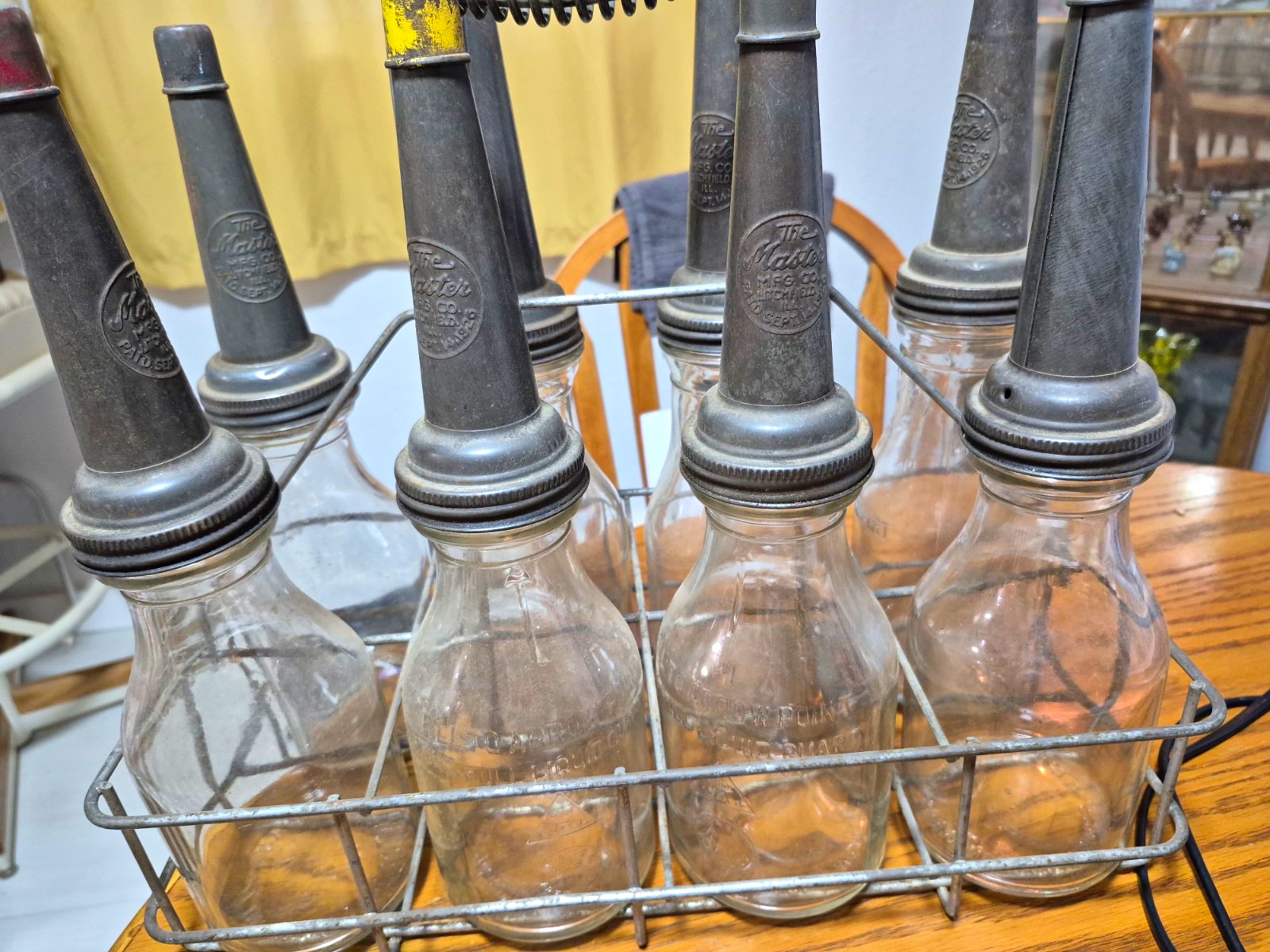 The Master Mfg. Co. Glass Oil Bottles w/ Metal Spouts in Clear/Gray Wire Rack