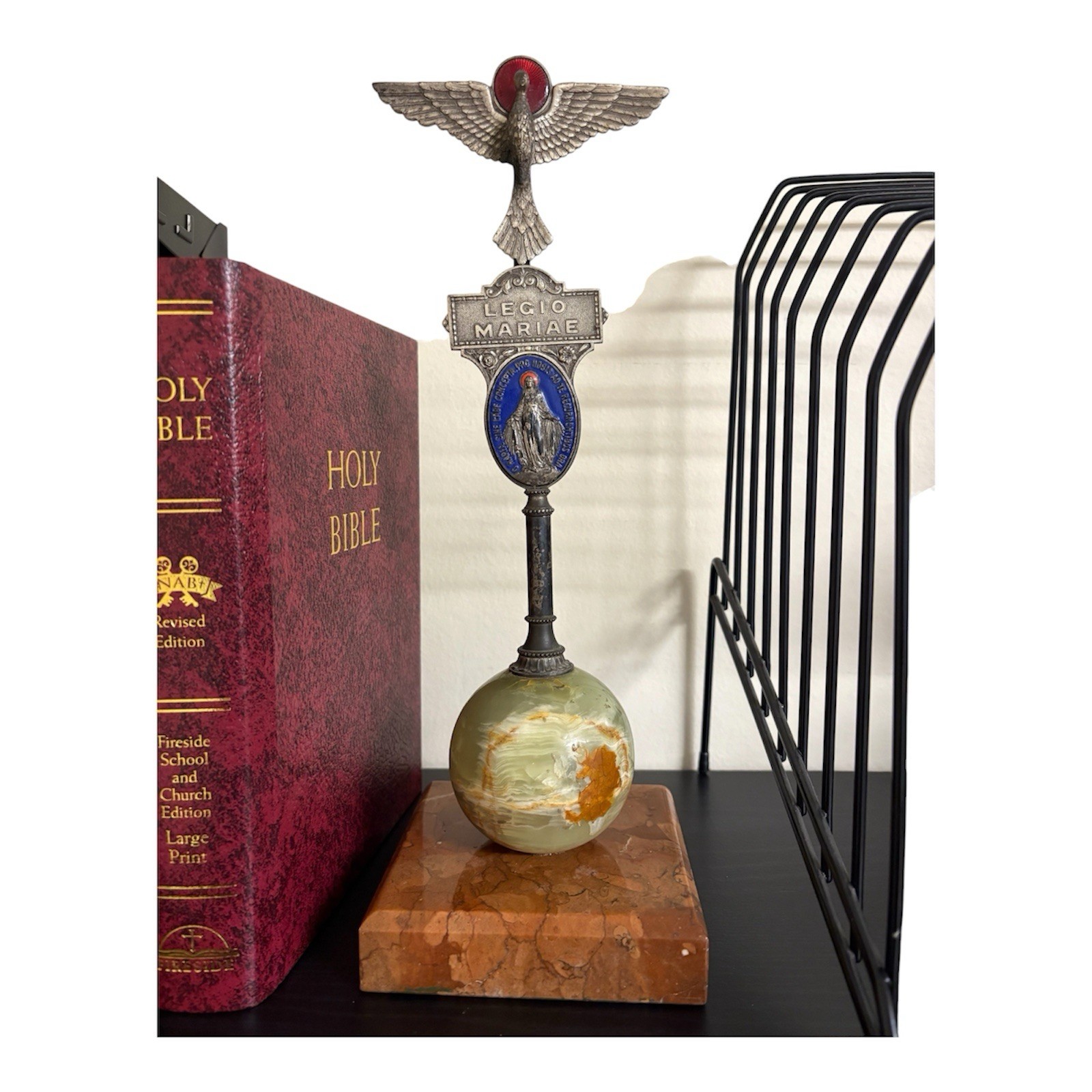 Antique Religious Devotional Miraculous Medal Ornamental Stand