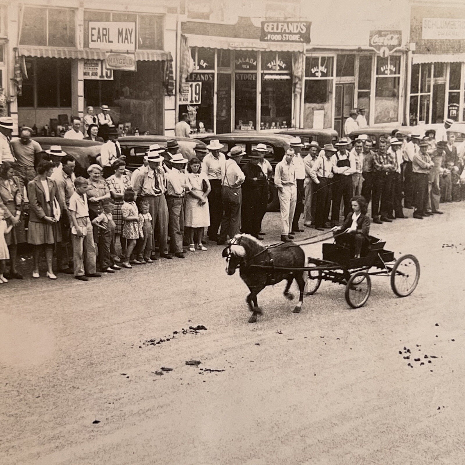 Vintage B&W Photograph Parade Girl & Horse Pony Street View Denison IA