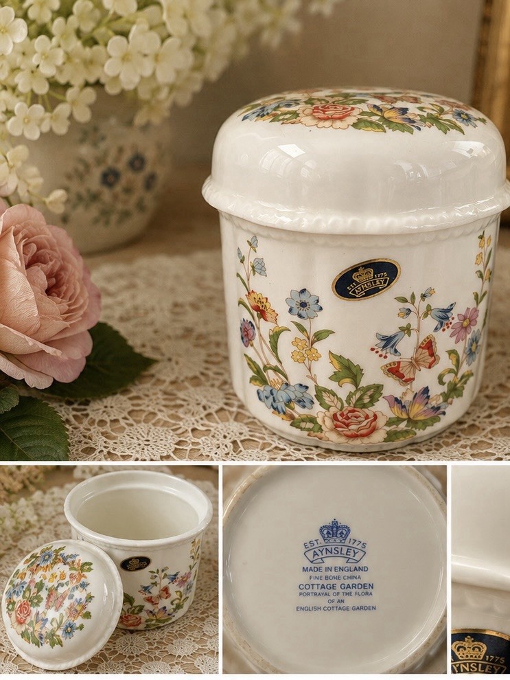 VTG Aynsley Cottage Garden Fine Bone China Lidded Trinket Pot England