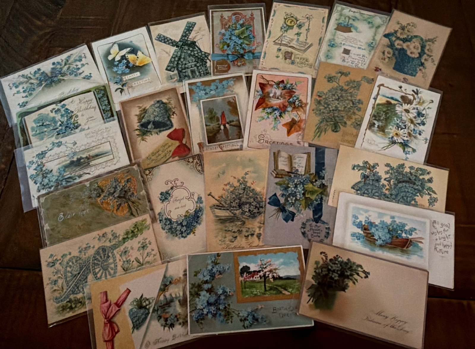 Lot ~25~Antique~Forget Me Not~Flowers~Birthday~Holiday~ Greetings Postcards~s875