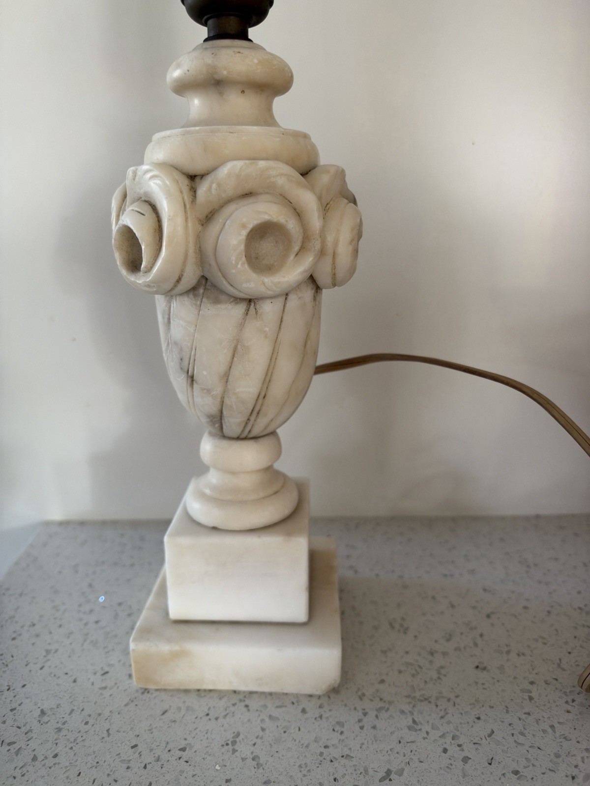 Antique Italian Hand Carved Alabaster Marble Table Lamp