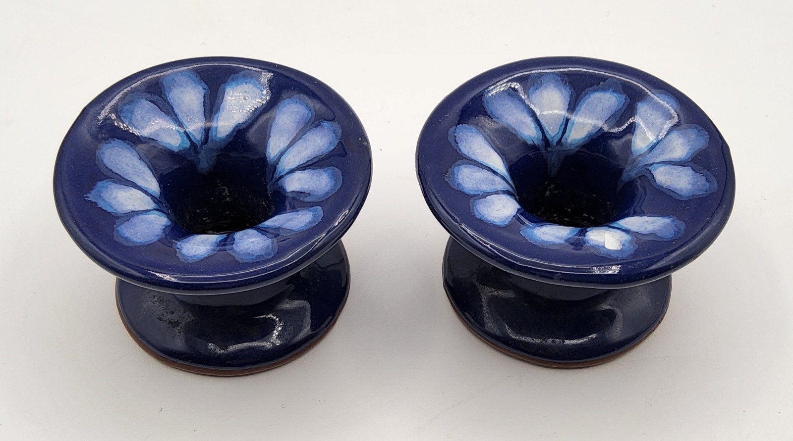 Vintage Pair of Wellfleet Pottery Blue & White Candlestick Candle Holders Vintage Pair of Wellfleet Pottery Blue & White Candlestick Candle Holders