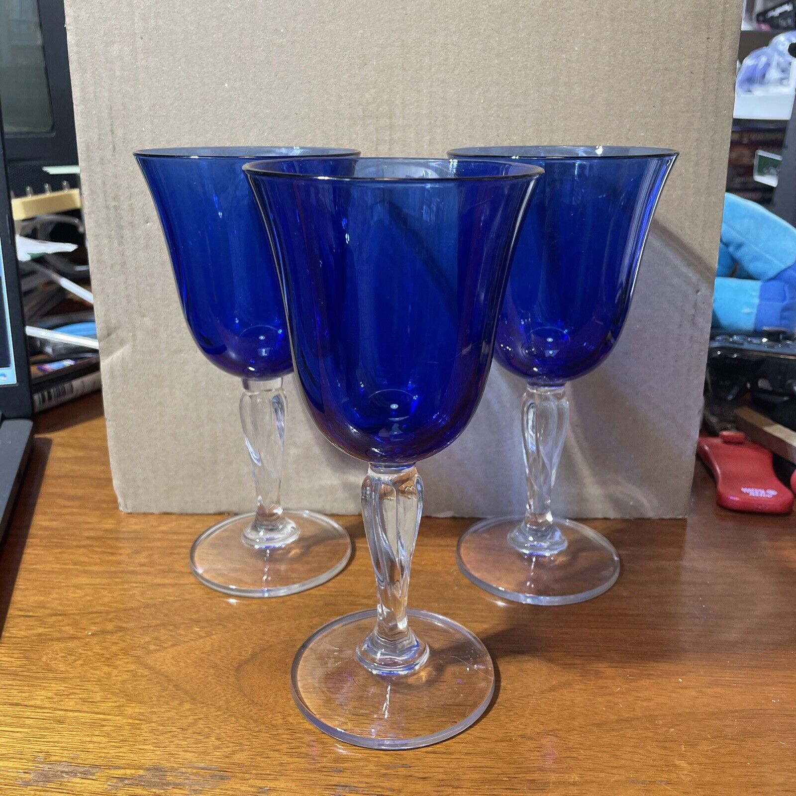 Set of 3 Beautiful Cobalt Blue Libbey??? Water Goblets 7.5\
