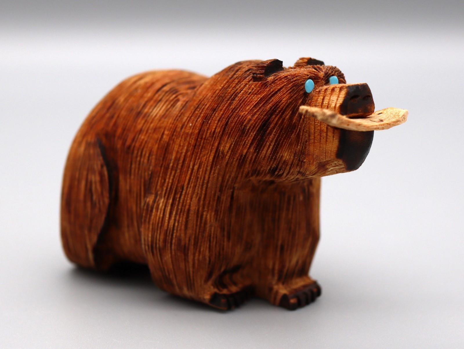 Roderick Quam Cedar Wood Zuni Walking Bear w/Fish Fetish