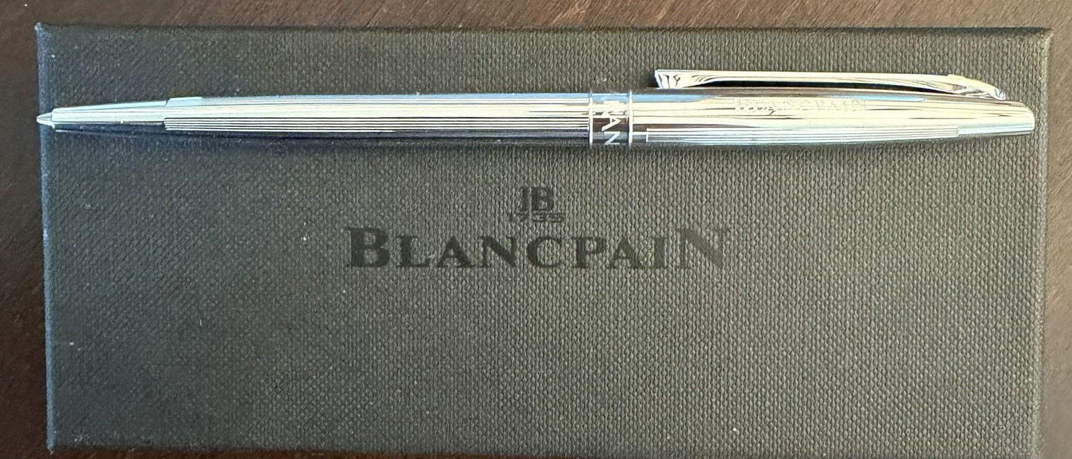 Blancpain/Caran d\'Ache Ballpoint Pen Blue Ink  w/ Chrome Trim in Box + Guide