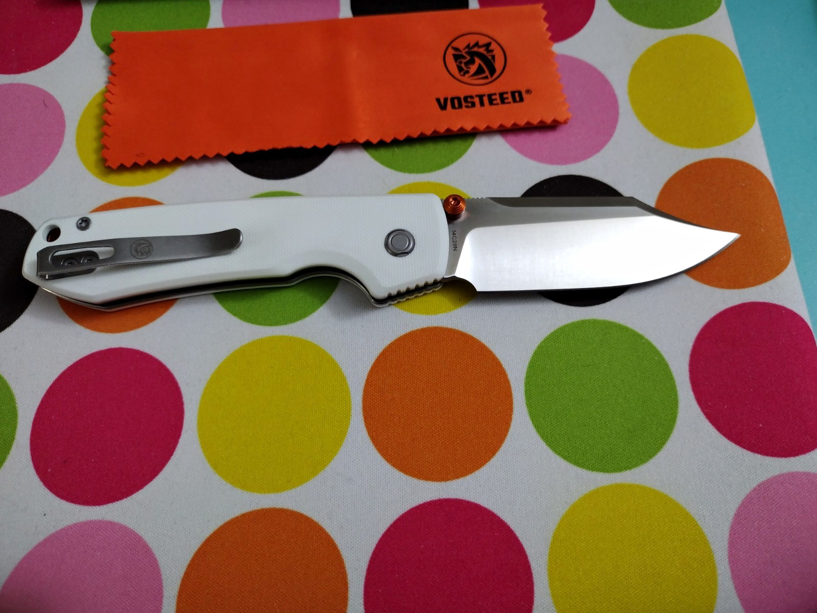 Vosteed Raccoon 2.0  EDC White G10 Button Lock Knife