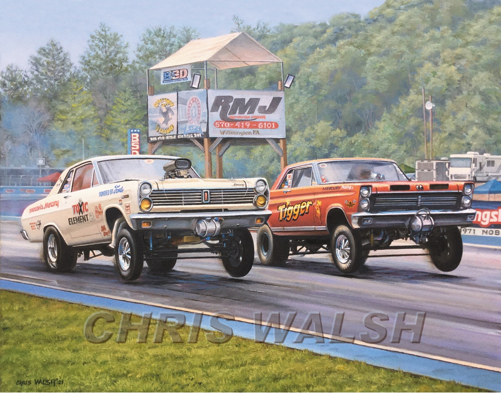 Drag Racing action prints..Toxic Element vs Tigger, Mercury Gassers