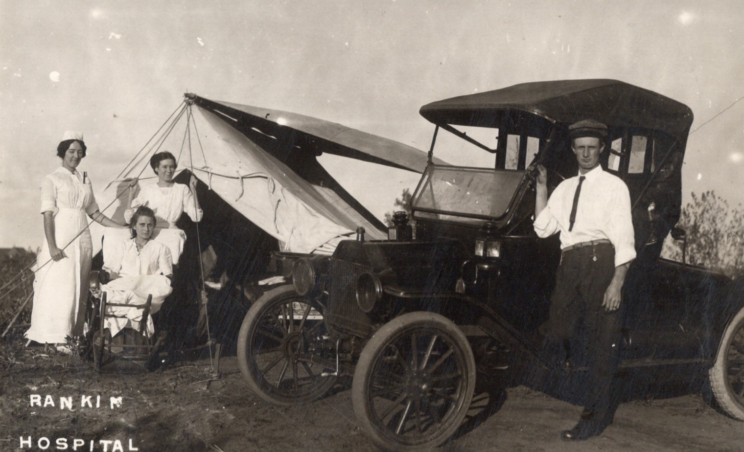 1913 RPPC Rankin Oklahoma Hospital Tent Car Dr. Cary Signed Medical History