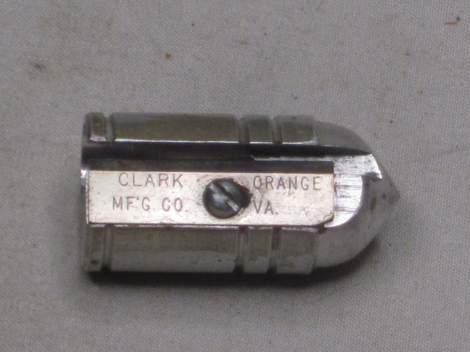 vintage CLARK ORANGE MFG pencil sharpener bullet shaped all metal sharpening un