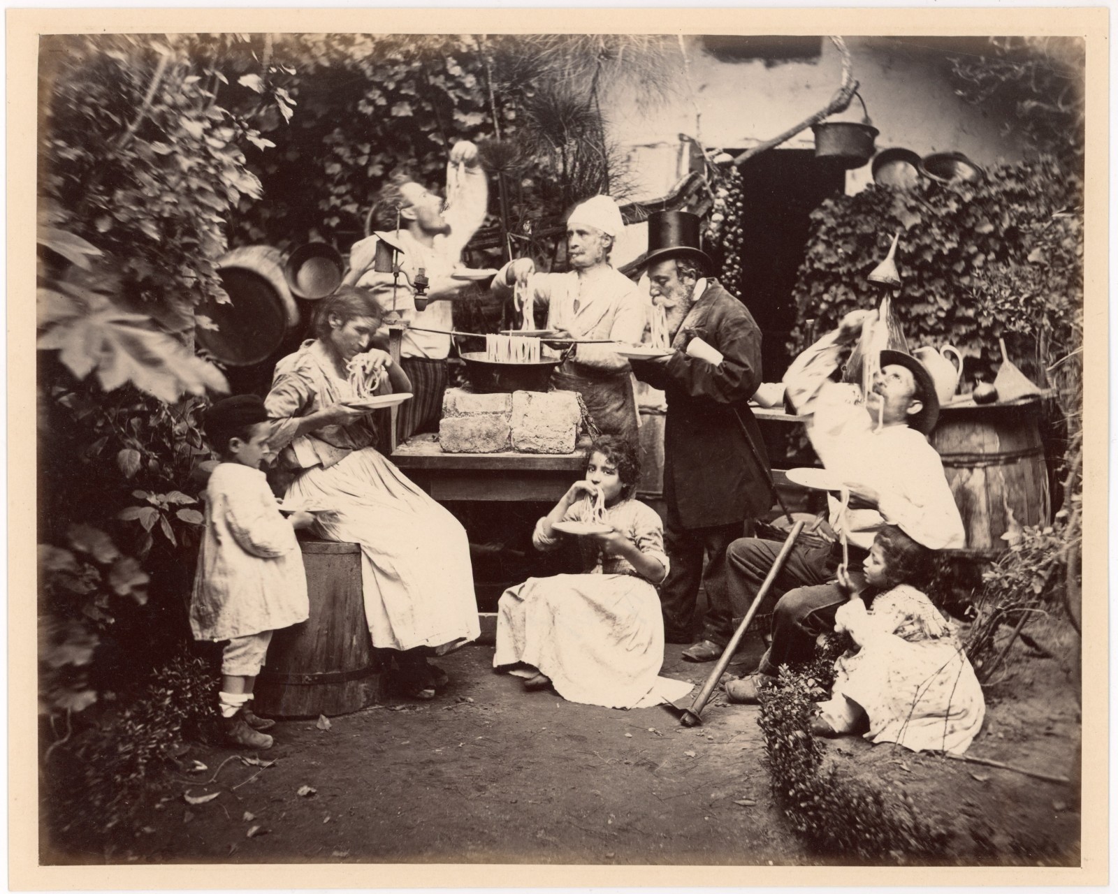 Spaghetti Eaters Albumen Photo Naples Italy Food Genre Scene Pasta Family Life
