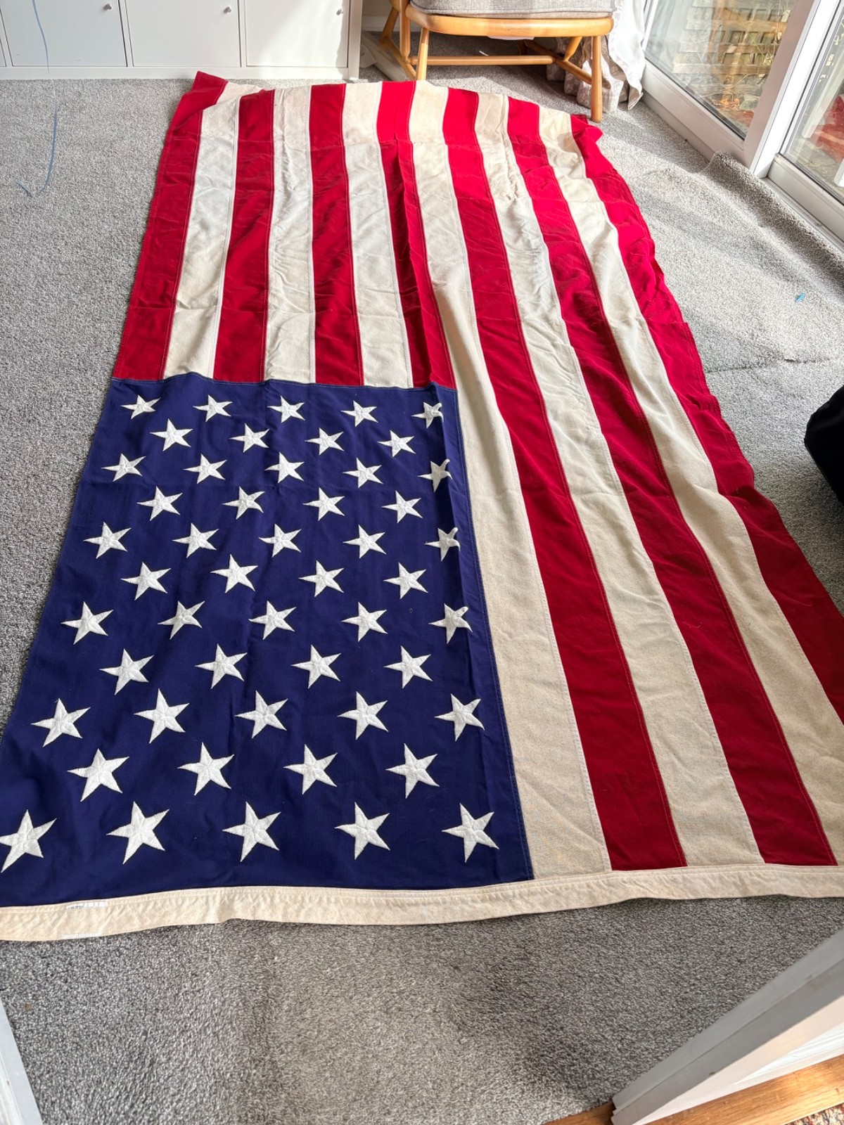 Large VINTAGE STARS STRIPES AMERICAN 50 STAR STITCHED LINEN COTTON FLAG  105\