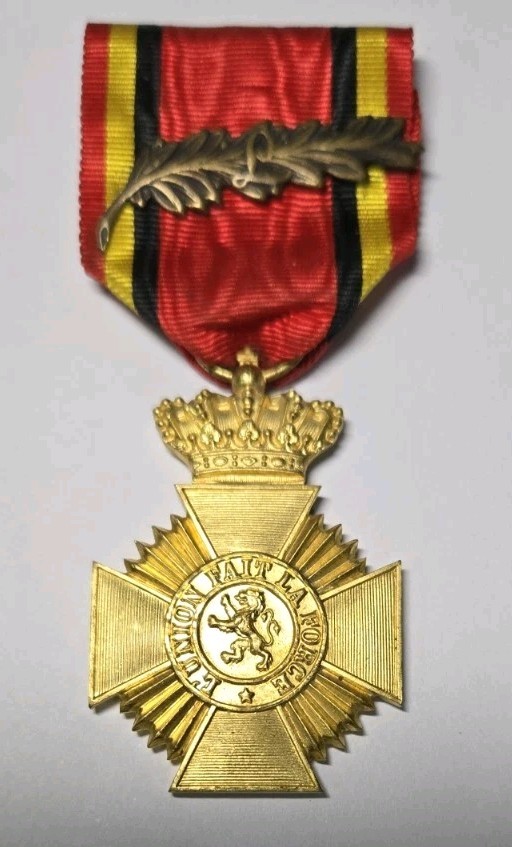 Vtg Belgian Military Medal Ribbon Long Service Award W Rare Gallantry Palm