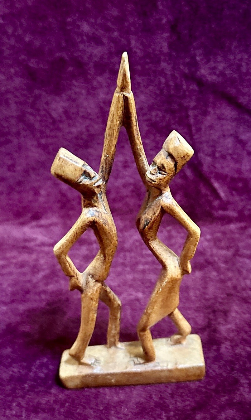 African Haitian Hand Carved Wood Folk Art 7” Tribal Figure Man & Woman Wooden
