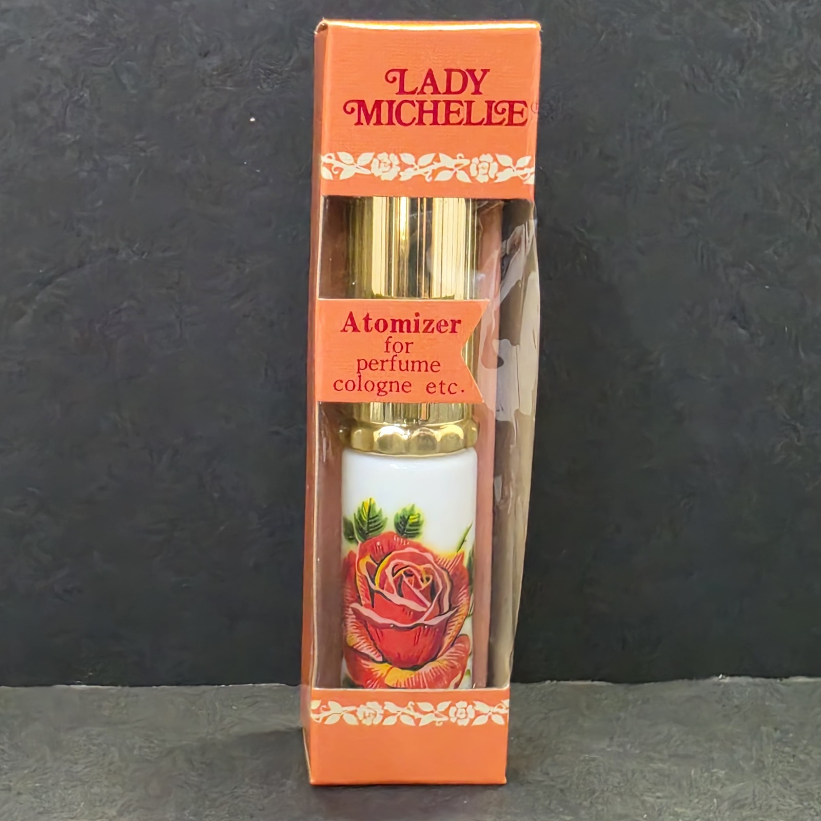Vintage Lady Michelle Perfume Atomizer Porclain Rose Gold Tone Refillable Spray
