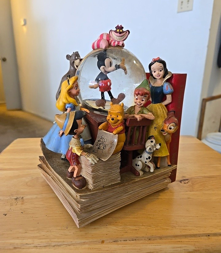 Disney Snowglobe Storybook Book Base Mickey Mouse Alice Jungle Book Snow White
