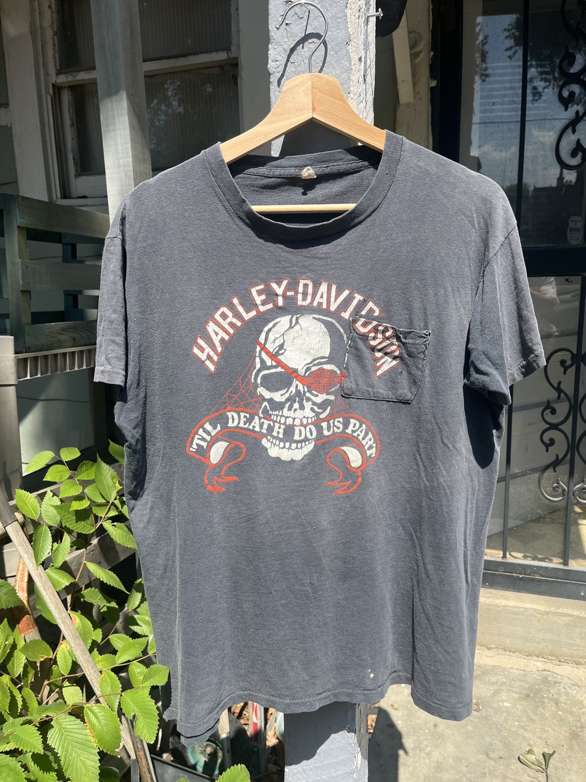 Harley Davidson Skull Holoubek 3D Emblem Single Stitch Pocket T-Shirt 1970s L 